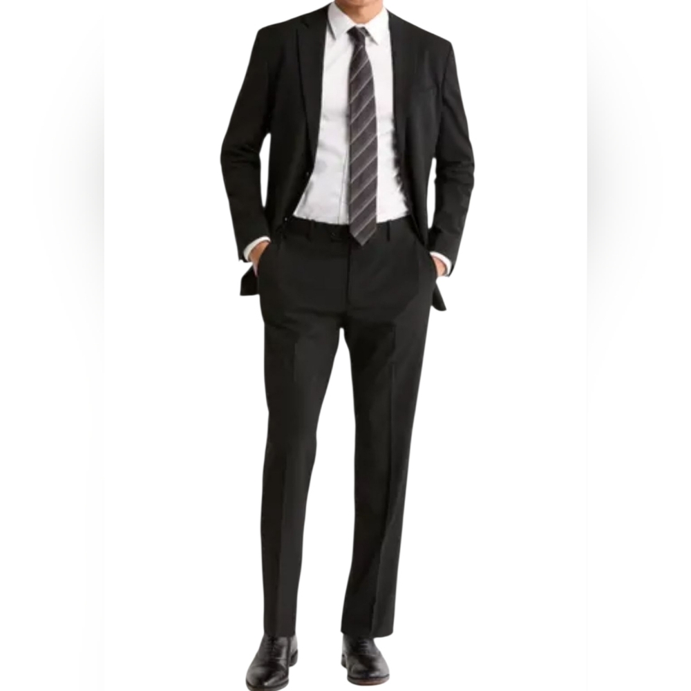Nordstrom Rack Men Suit Black 44 Long Slim Fit 2 Button Blazer 40 X 32 Pants New
